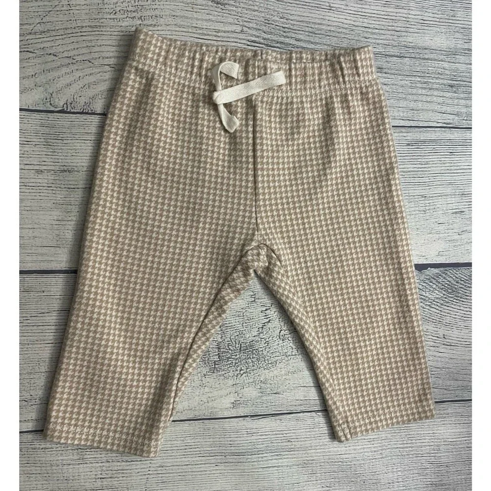 Janie & Jack Tan Houndstooth Baby Boy Shirt & Pants Clothes Set, Size 3-6 months
